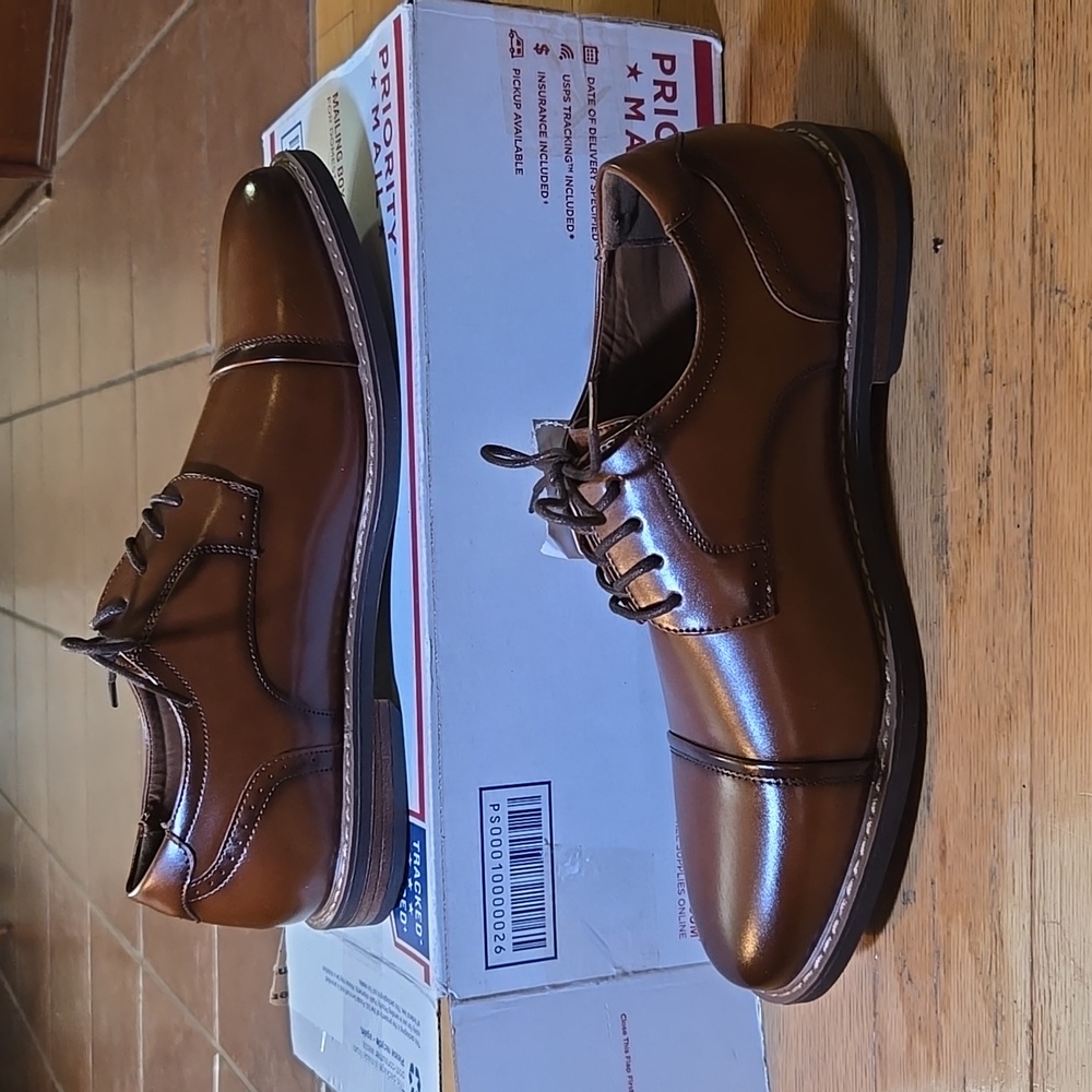 Nunn Bush Men's Centro Fles Plain Toe Oxford Cognac Leather Synthetic Size 9.5W - Picture 1 of 10